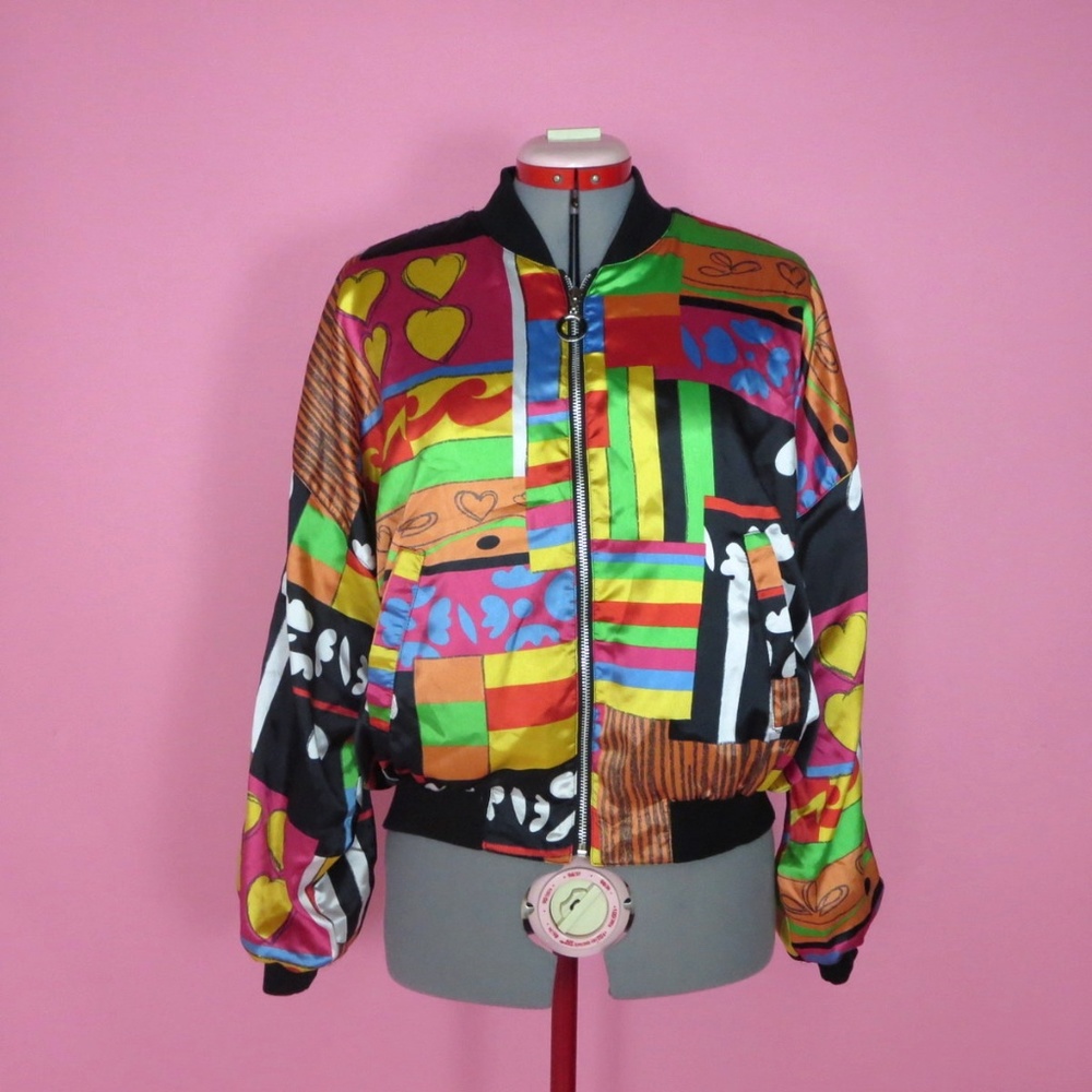 Multi-Colored Bomber Jacket 90s Style